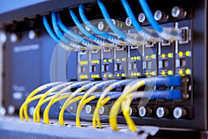 Network switch and ethernet cables,Data Center Concept