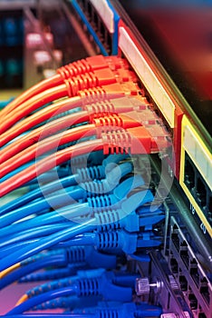 Network switch and ethernet cables,Data Center Concept.