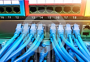 Network switch and ethernet cables,Data Center Concept.