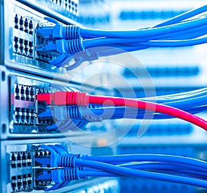 Network switch and ethernet cables,Data Center Concept.