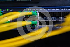 Information Technology Computer Network. Network Switch and ethernet cables.