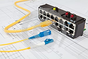 Network switch, optical and UTP ethernet cables