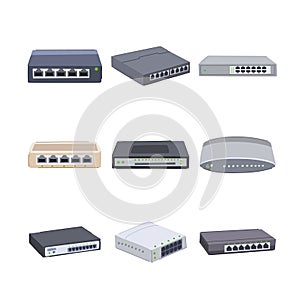 network switch set cartoon vector illustration photo