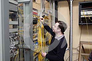 Network technician at server room