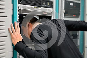 Network technician is working