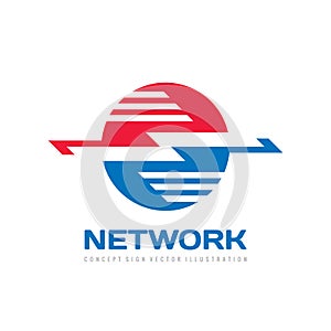 Network technology vector logo design. Planet concept sign.