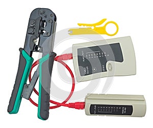 Network tester and crimping tool with RJ45 connector