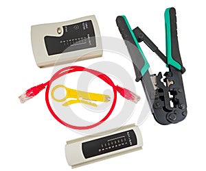 Network tester and crimping tool with RJ45 connector