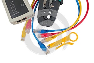 Network tester and crimping tool with RJ45 connector