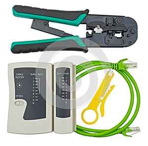 Network tester and crimping tool with RJ45 connector
