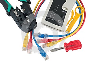 Network tester and crimping tool with RJ45 connector