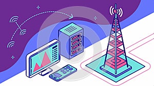 Network tower computer vector, technology infrastructure and digital connection design vector design Generative AI