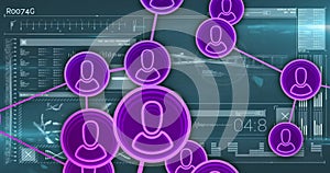 Network of user icons and data processing image over digital interface