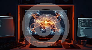 Network Visualization on Computer Screen with Orange Lighting