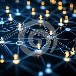 Network visualization with glowing nodes and complex data connections