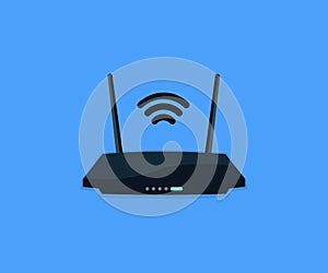 Network wi-fi router with two antennas logo design. Broadband, Wifi wireless internet signal, Internet connection business concept