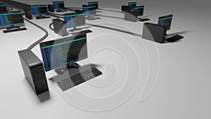 Network workstation, cloud computing concept on white background. Digital 3D render.