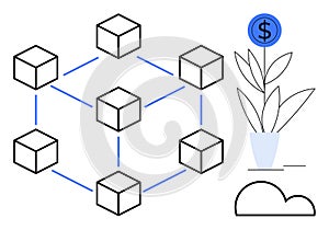 Blockchain Network Connection with Growth and Cloud Storage Concept