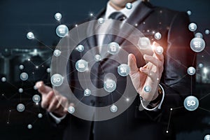 Networking concept connecting with users on virtual screen