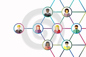 Networking concept with ethnically diverse people, network and group connected by lines