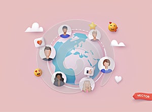Networking concept. Social contacts of people connected by nodes and lines. 3D Web Vector Illustrations