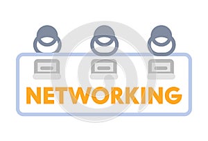 Networking or Coworking Banner, Top View or Businesspeople Working on Computers. Icon or Badge Isolated