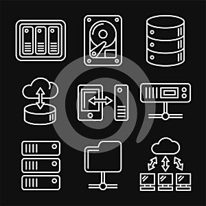 Networking File Share and NAS Server Icons Set. Line Style Vector