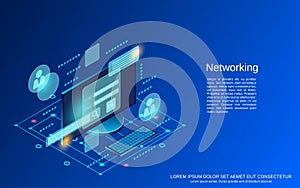 Networking, internet, social media isometric vector concept