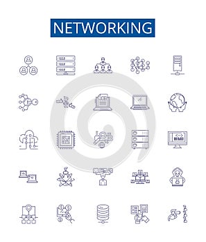 Networking line icons signs set. Design collection of Networking, Network, Connectivity, Links, Internet