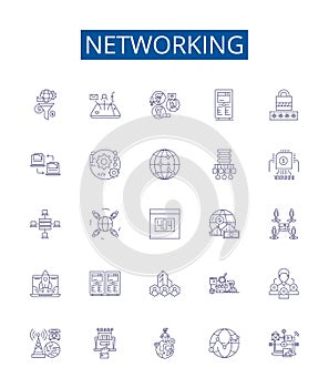 Networking line icons signs set. Design collection of Networking, Network, Connectivity, Links, Internet