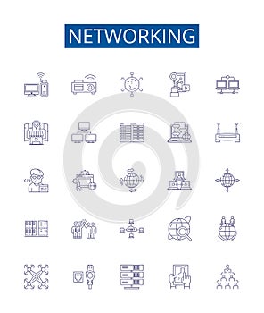 Networking line icons signs set. Design collection of Networking, Network, Connectivity, Links, Internet