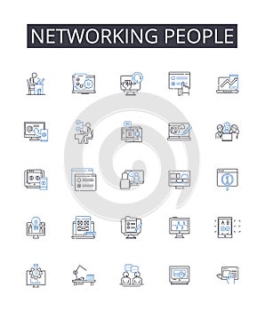 Networking people line icons collection. Meeting friends, Socializing events, Building connections, Establishing rapport