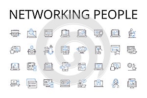 Networking people line icons collection. Meeting friends, Socializing events, Building connections, Establishing rapport