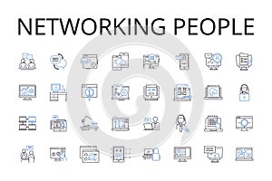 Networking people line icons collection. Meeting friends, Socializing events, Building connections, Establishing rapport