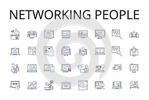 Networking people line icons collection. Meeting friends, Socializing events, Building connections, Establishing rapport