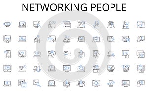 Networking people line icons collection. Records, Financials, Accounts, Ledgers, Taxes, Auditing, Balances vector and photo