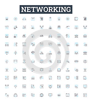 Networking vector line icons set. Networking, LAN, WAN, WiFi, Routers, Hubs, Ethernet illustration outline concept