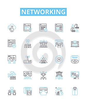 Networking vector line icons set. Networking, LAN, WAN, WiFi, Routers, Hubs, Ethernet illustration outline concept