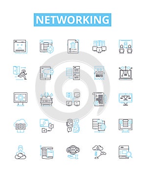 Networking vector line icons set. Networking, LAN, WAN, WiFi, Routers, Hubs, Ethernet illustration outline concept