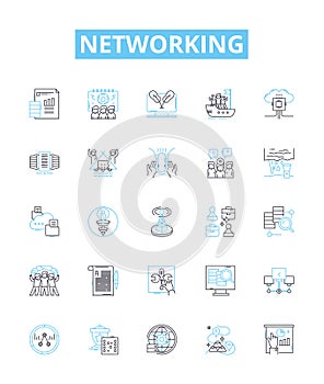 Networking vector line icons set. Networking, LAN, WAN, WiFi, Routers, Hubs, Ethernet illustration outline concept