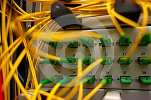fiber networkplugs in a data center
