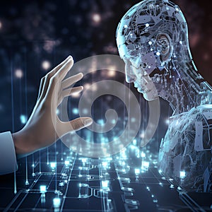 Networks and artificial intelligence technology or Chatbot Chat AI to create futuristic connectivity and global innovation to