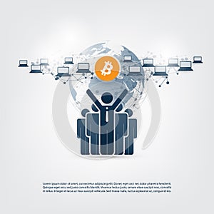 Networks - Business and Global Financial Connections, Cryptocurrency, Bitcoin Trading and Mining, Online Banking