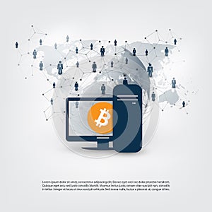 Networks - Business and Global Financial Connections, Cryptocurrency, Bitcoin Trading, Online Banking and Money Transfer Concept