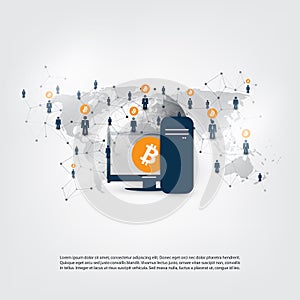 Networks - Business and Global Financial Connections, Cryptocurrency, Bitcoin Trading, Online Banking and Money Transfer Concept