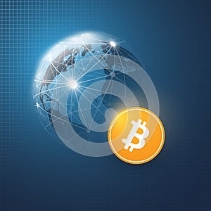 Networks - Business and Global Financial Connections, Cryptocurrency, Bitcoin Trading, Online Banking and Money Transfer Concept