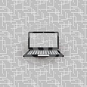 Networks, Connections, Mobility - Laptop on Black and White Mesh Pattern - Abstract Vector Background