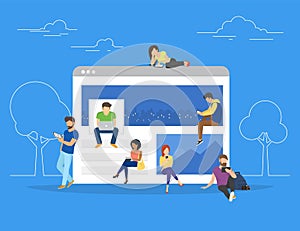 Networks webpage concept vector illustration of young people using mobile gadgets photo