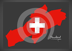 Neuchatel map of Switzerland with Swiss national flag illustration