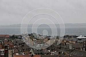 Neuchatel Swiss old town on the Neuchatel Lake